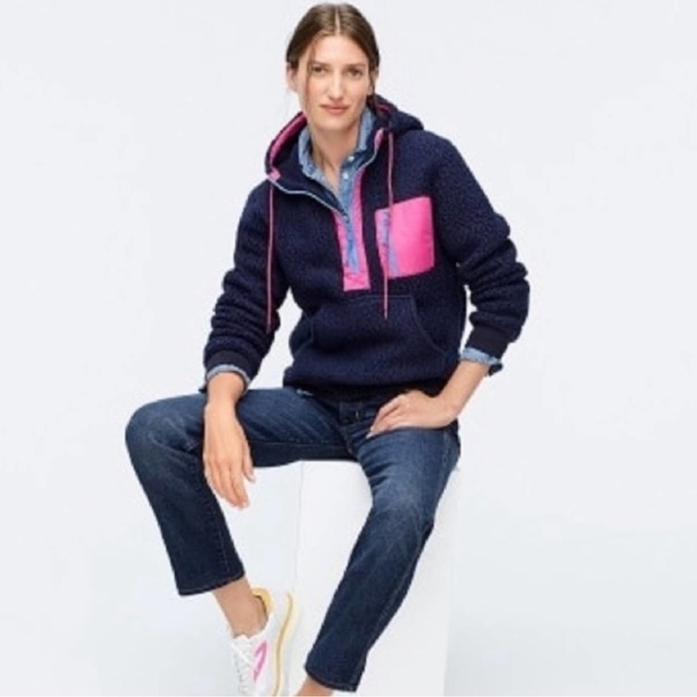 J. Crew Vintage Fleece Retro Sherpa Sweatshirt Pullover Teddy Jacket Navy Small